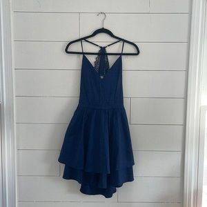 Windsor Skater V-Neck Lace Open Back Dress Navy Blue XL #0141